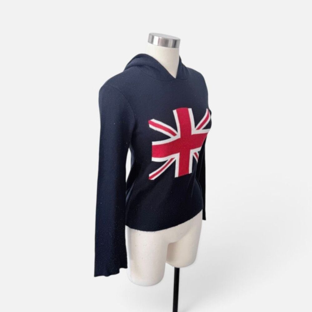 Vintage Y2K TSP British UK Flag Hooded Long Sleeve Sweater Bell Sleeved Medium